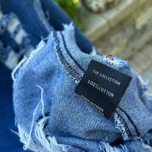 THRILL Denim Embroidered Distressed High-Low Mini Dress Size L - Picture 8 of 11